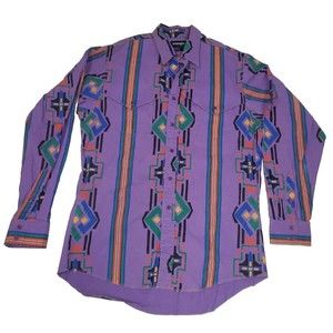 Wrangler Shirt Mens 16-35 Regular Fit Aztec Western Cowboy Cut XLong Tails